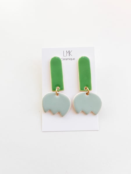 Image of Paire de boucles d'oreilles céramique TULIPA XXL vert pomme et céladon