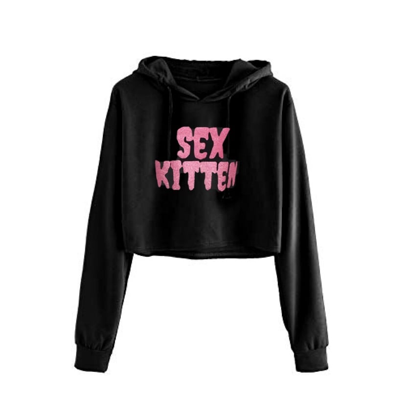 Sex Kitten Black Cropped Hoodie Manku Shop 