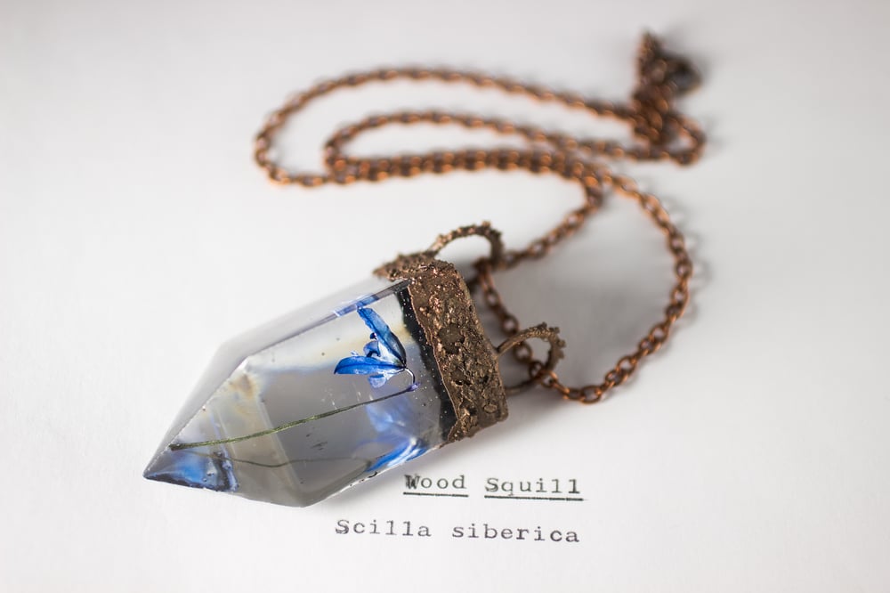 Image of Wood Squill (Scilla siberica) - Small Copper Prism Necklace #5