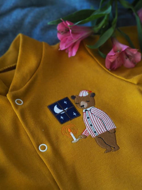 Image of Bedtime Bear - mustard button down sleepsuit 
