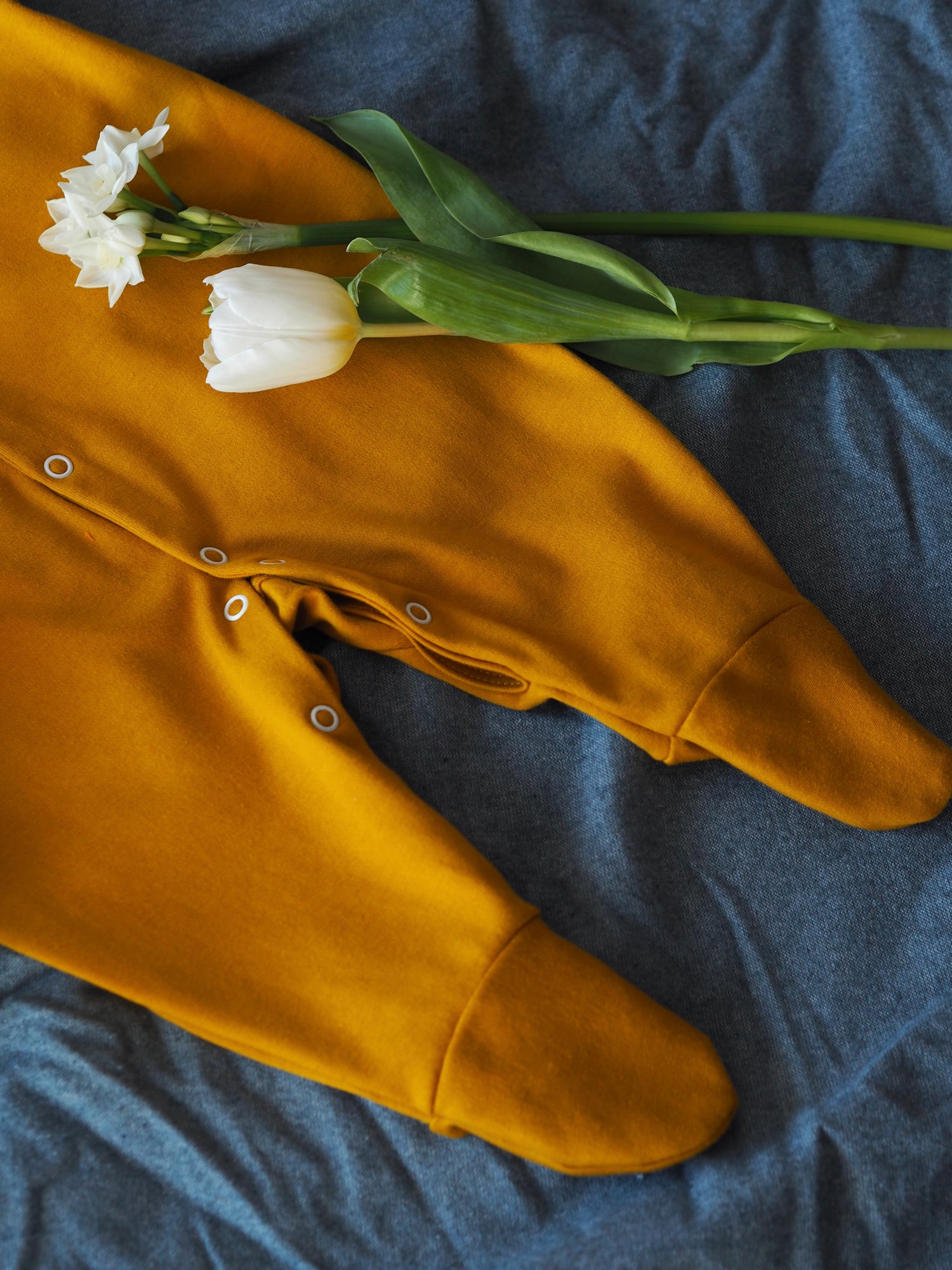 Image of Bedtime Bear - mustard button down sleepsuit 