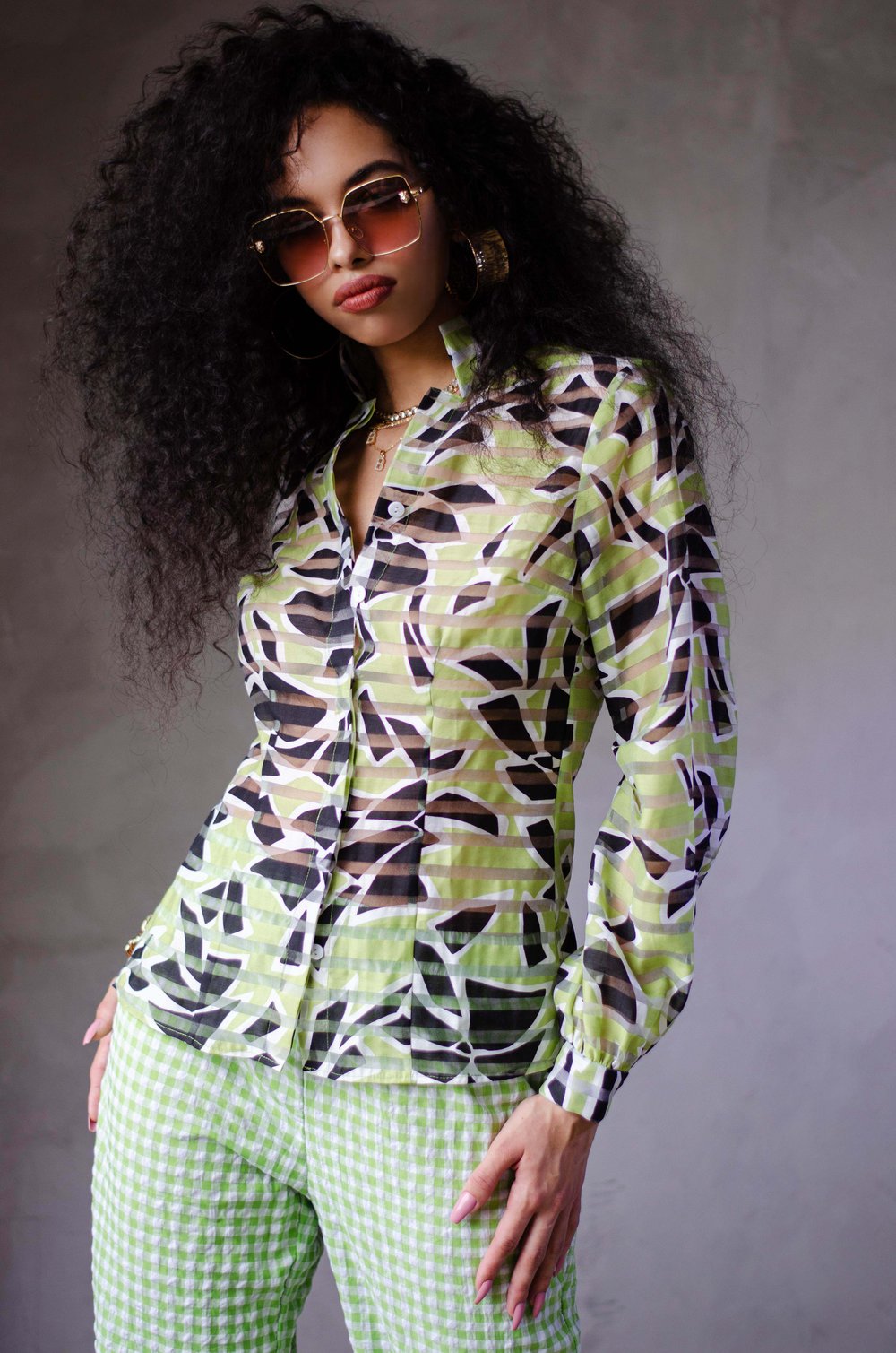 Image of Vintage Oya Abstract Print Sheer Panel Blouse