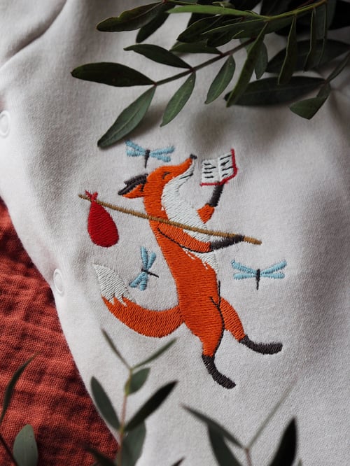 Image of Friendly Fox - Stone Button Down Sleepsuit