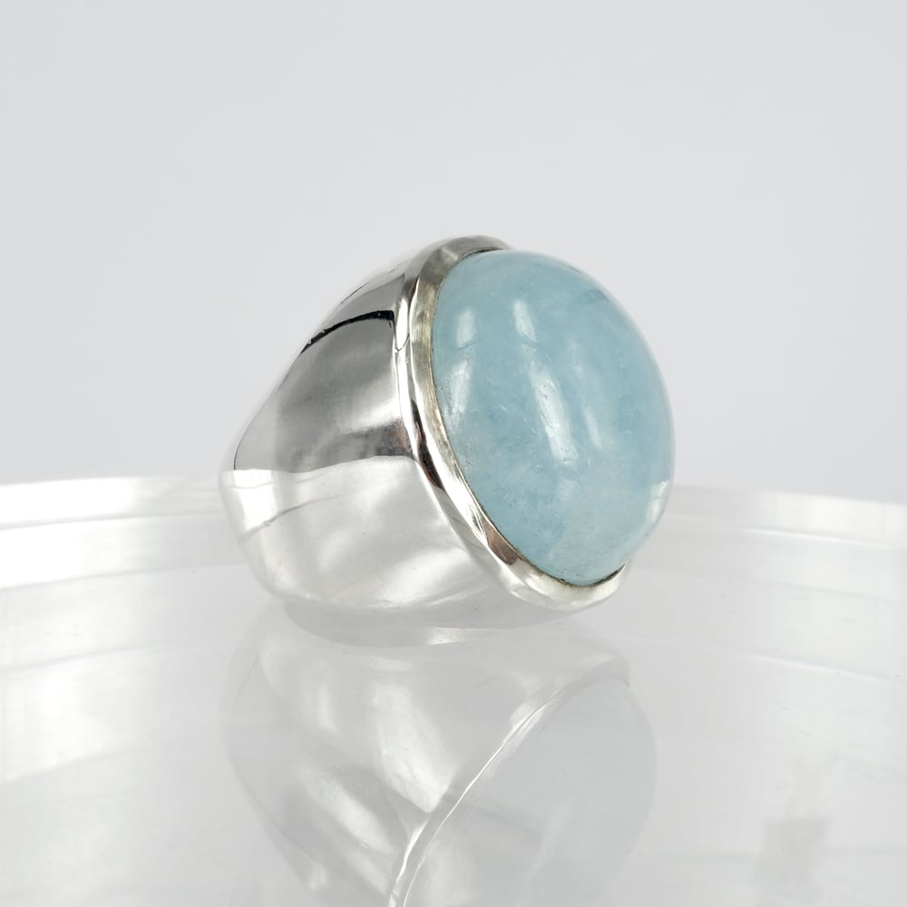 Image of Large sterling silver cabochon aqua cocktail ring. M2254