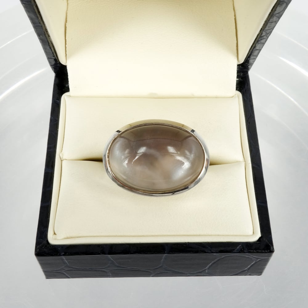 Image of Large sterling silver cabochon clear quartz cocktail ring. M2972