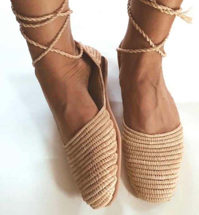 Image of RAFFIA ANKLE STRAP SANDALS