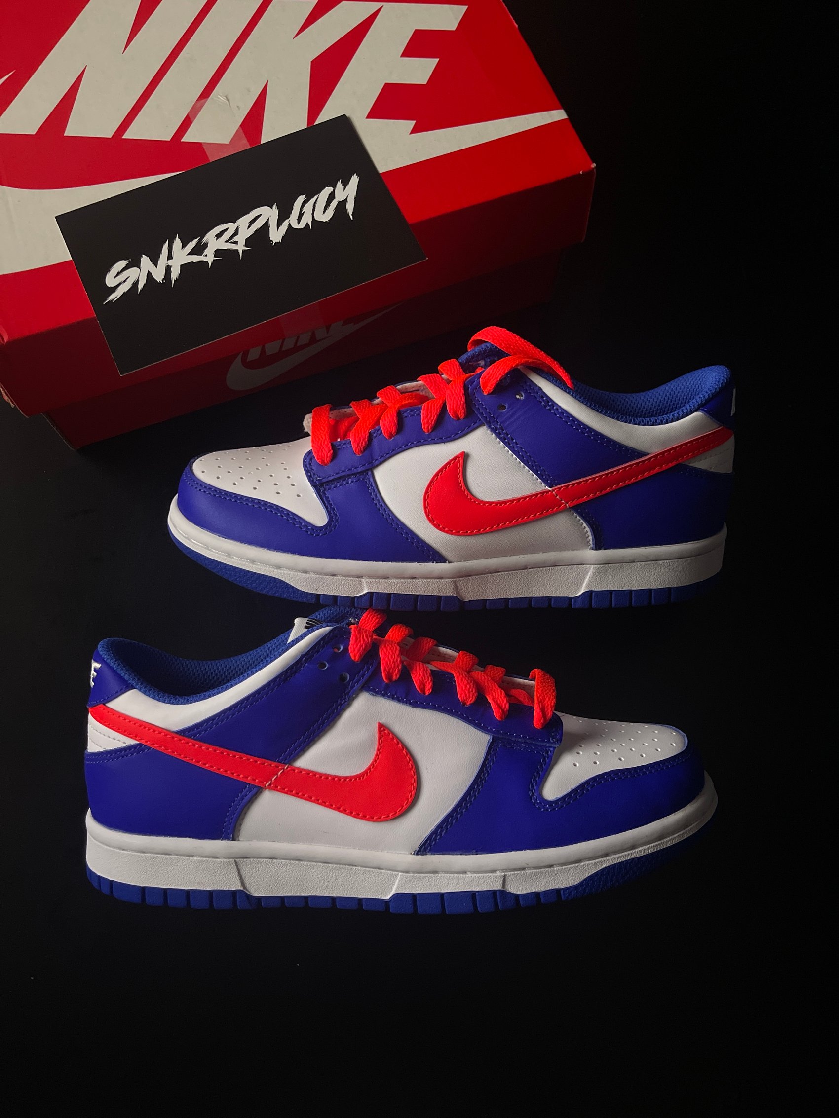 nike dunk low white royal red