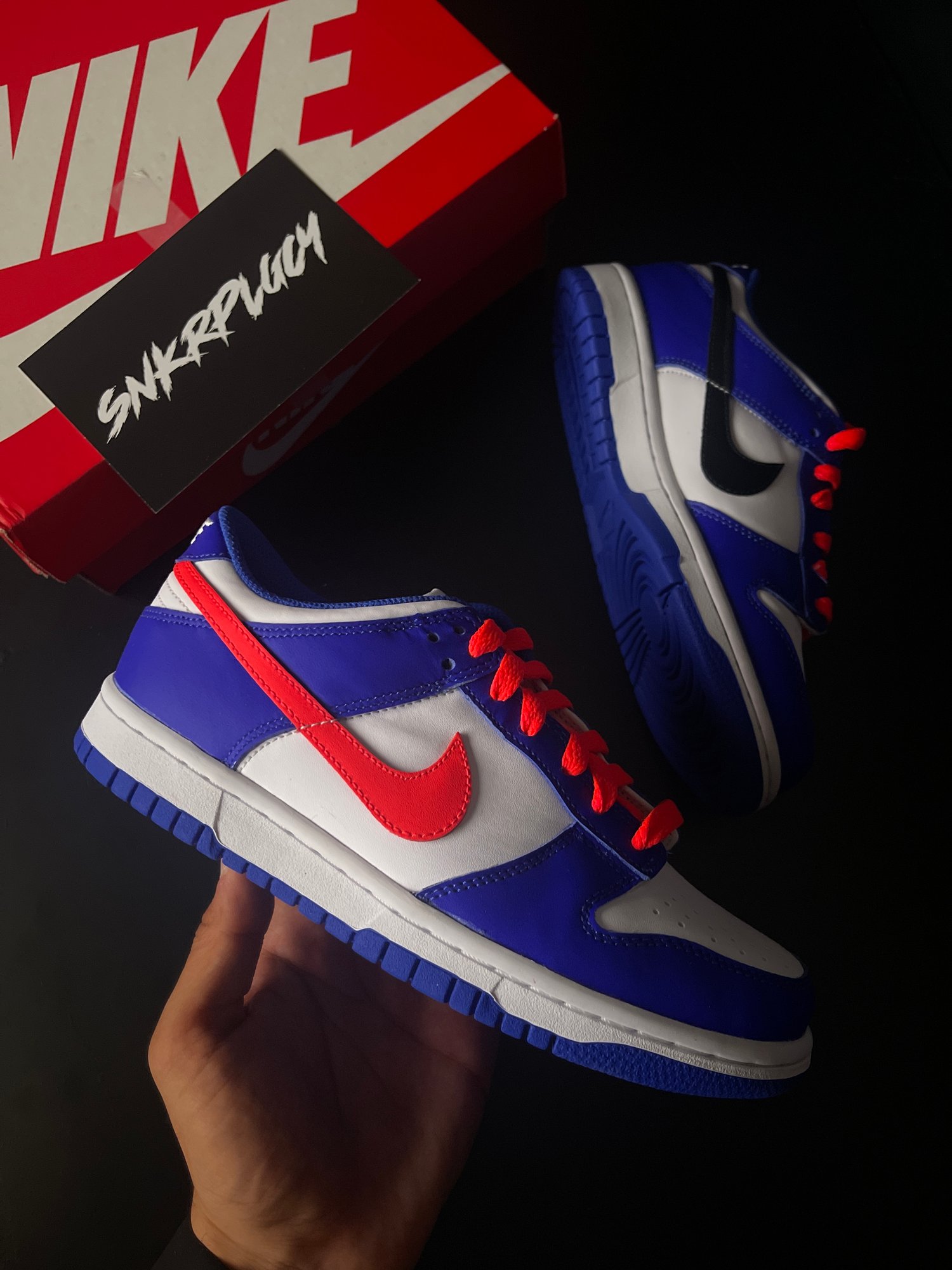 nike dunk low white royal red