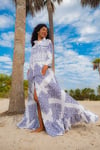 LINEN DRESS WITH PUFFY SLEEVES, SIDE SEAM POCKETS MAXI DRESS