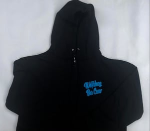Image of WBC  Black (2021 Design)  fully zipped Hoodie with a Electric Blue print