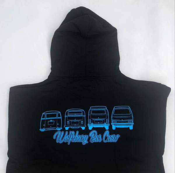 Image of WBC  Black (2021 Design)  fully zipped Hoodie with a Electric Blue print