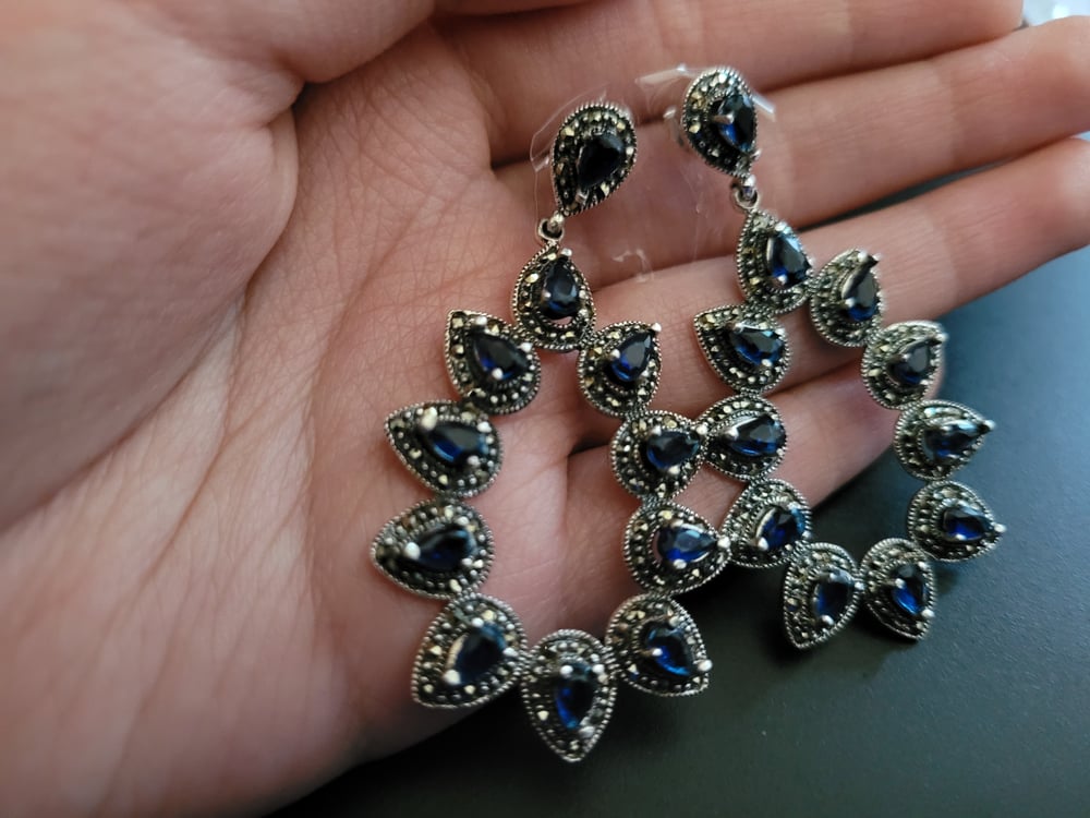 PH046 Marcasite and Blue Sapphire 