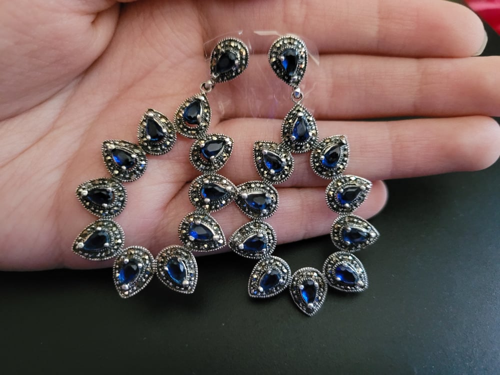 PH046 Marcasite and Blue Sapphire 