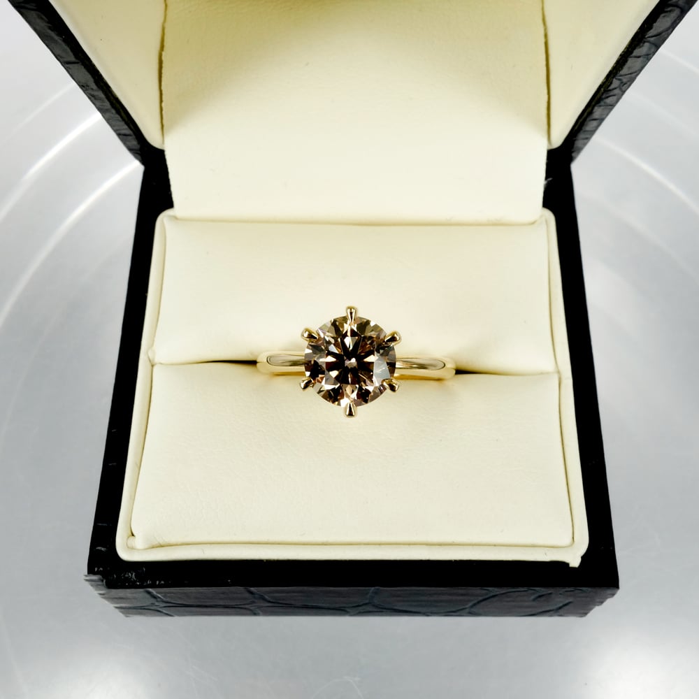 Image of 18ct yellow gold champagne diamond solitaire engagement ring.PJ5797
