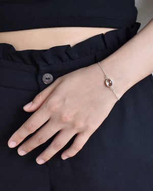 Image of Clear Quartz oval shape rose cut silver chain bracelet