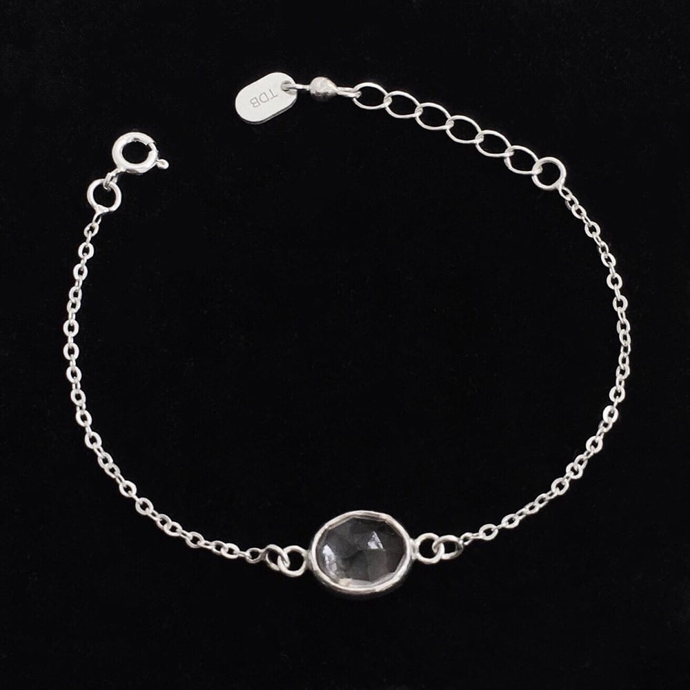 Image of Clear Quartz oval shape rose cut silver chain bracelet