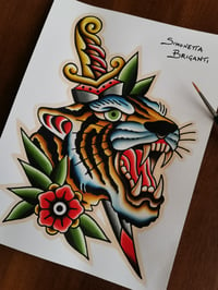 Image 2 of Original Watercolor TIGER with DAGGER