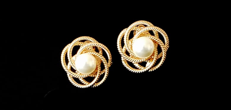 Image of Gold & Pearl Swirl Clip - On Earrings 