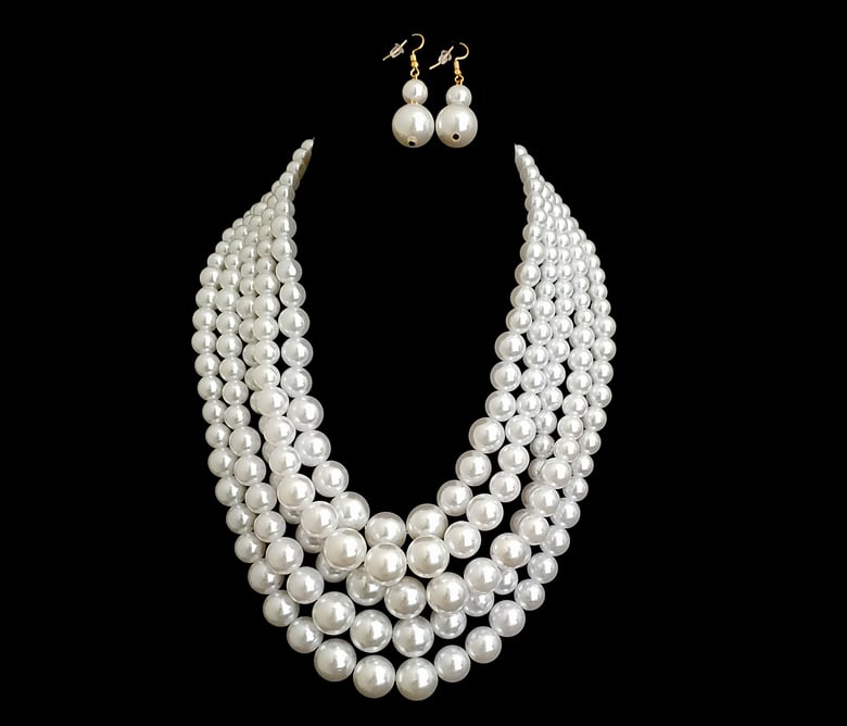 Image of White Pearl Five Strand Necklace Set 