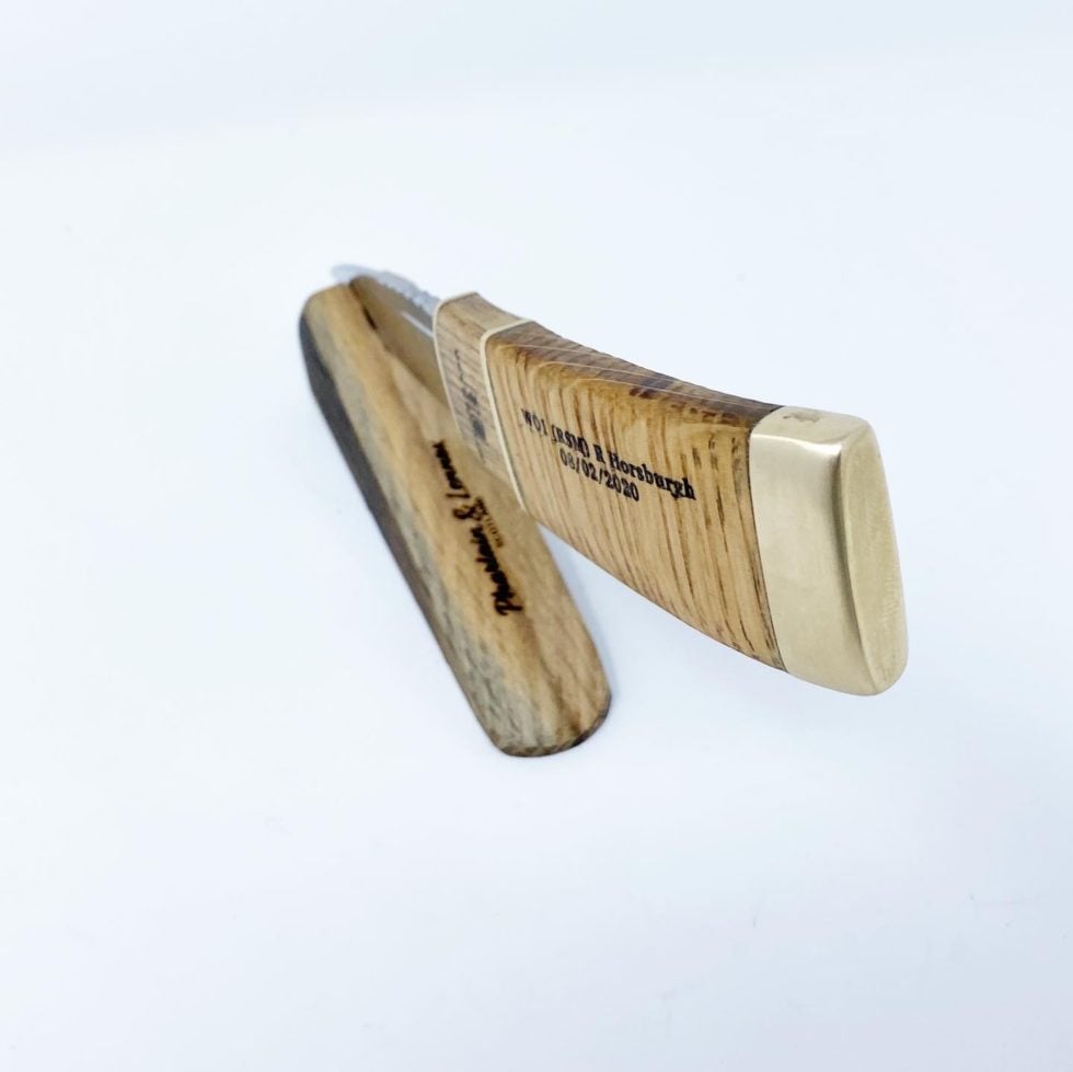 Pharlain & Lennox - PL002 Curved Oak Whisky Barrel and Brass sgian dubh.