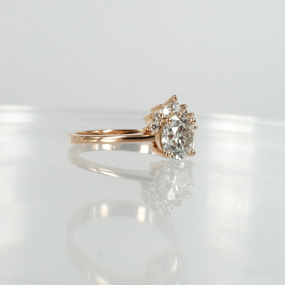 Image of 18ct rose gold half fan cluster, solitaire diamond ring. PJ5793