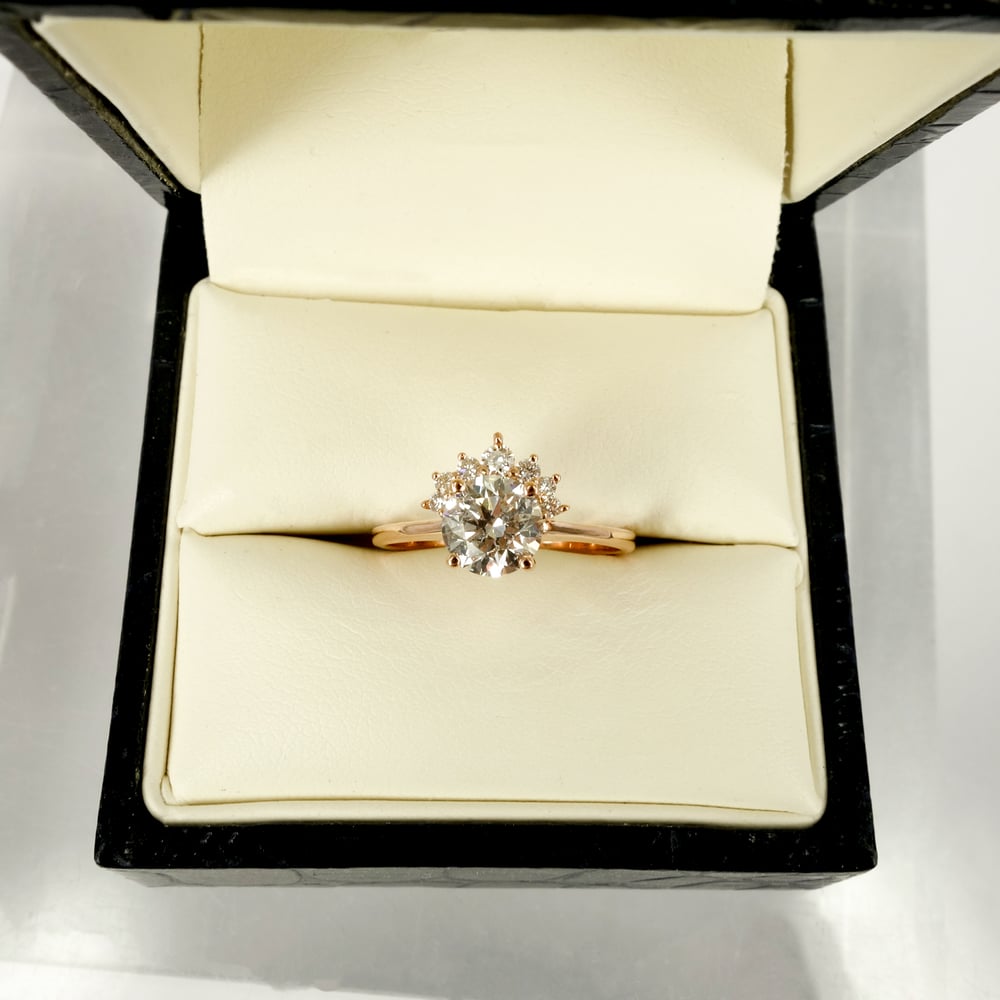 Image of 18ct rose gold half fan cluster, solitaire diamond ring. PJ5793