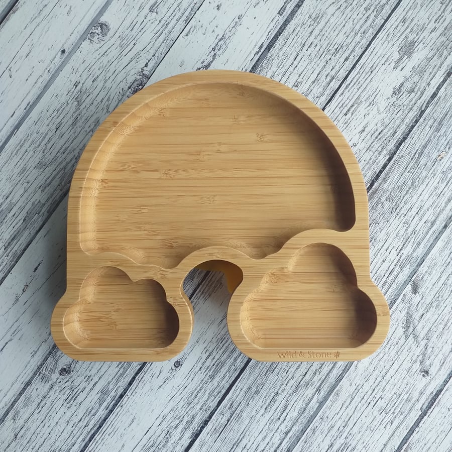 Image of Bamboo Rainbow Section Plate with Suction- Yellow