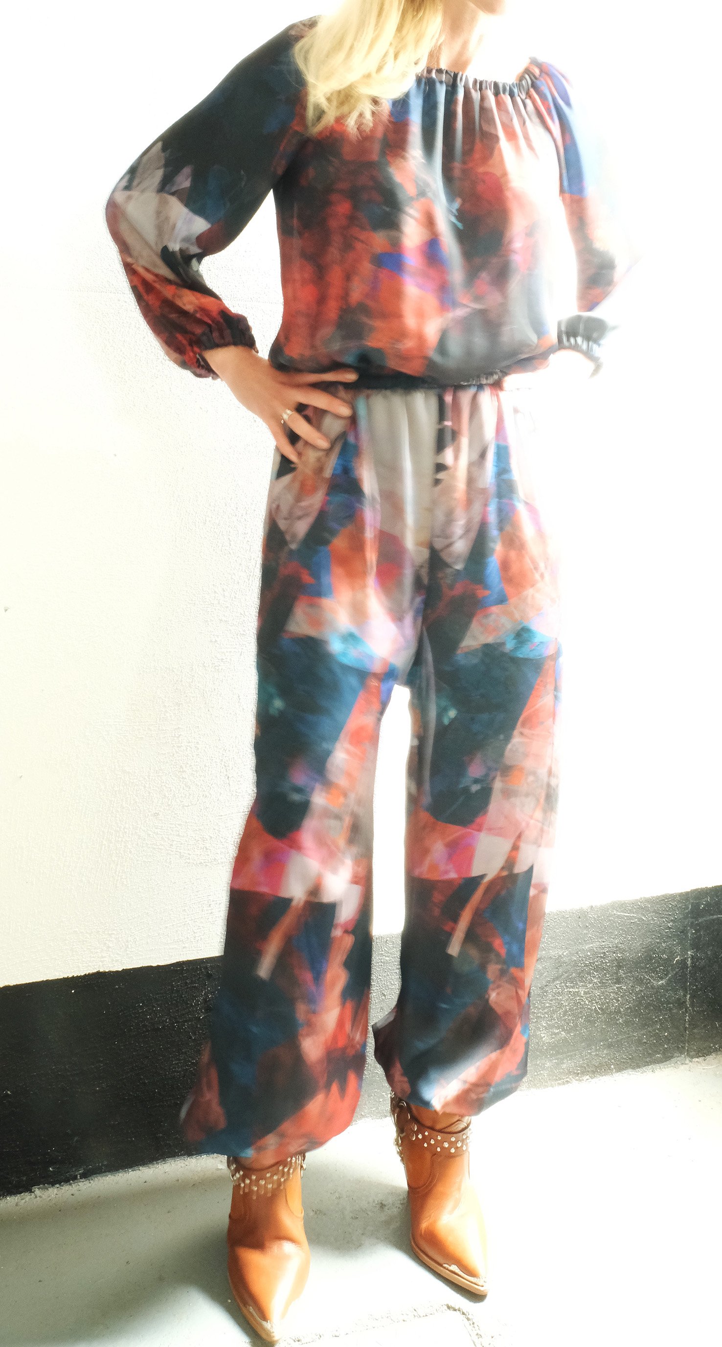 Image of Impressionist Jumpsuit in Vegan Faux-Silk. Limited Edition.