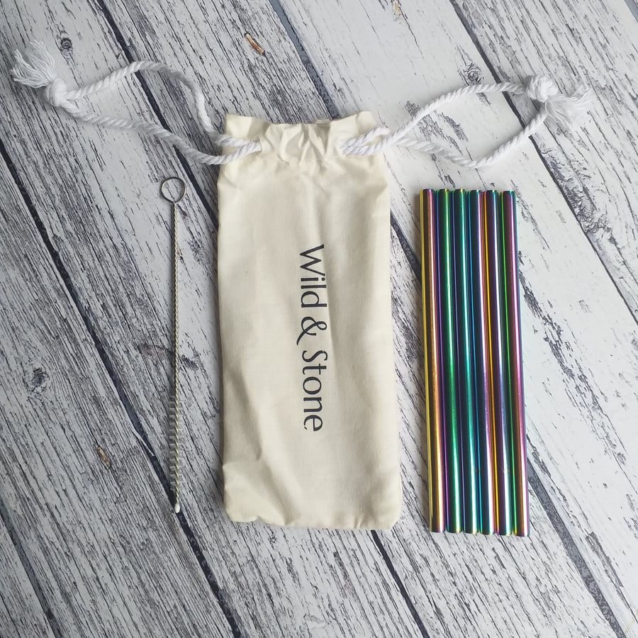 Image of Steel Cocktail Drinking Straws- Rainbow