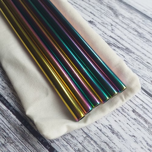 Image of Steel Cocktail Drinking Straws- Rainbow