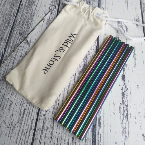 Image of Steel Cocktail Drinking Straws- Rainbow