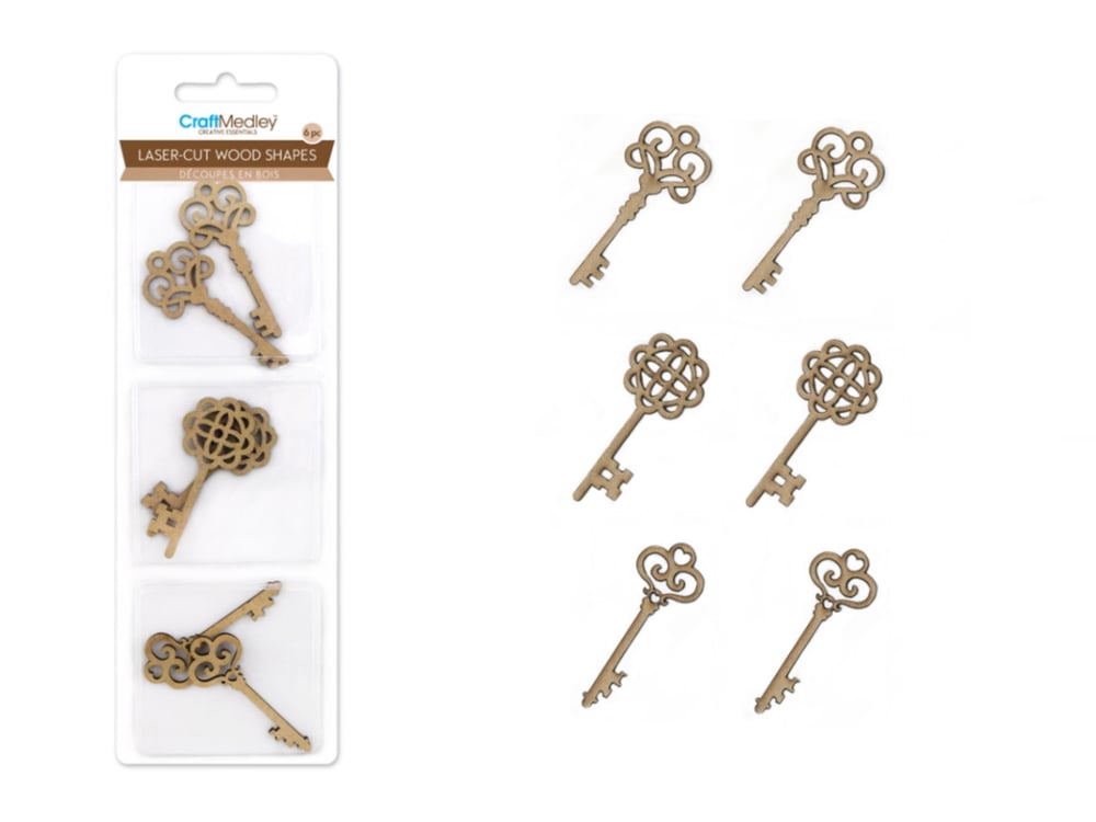 Image of Ornate Laser Cut Wood Antique Keys 