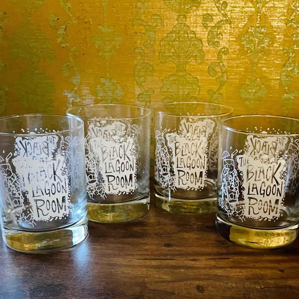 SET OF 4 Black Lagoon Room Logo 11oz Old Fashioned Glasses