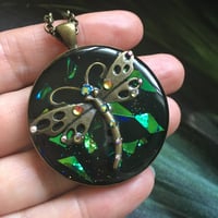 Image 3 of Emerald Dragonfly Iridescent Round Pendant *WAS £20 NOW £10*