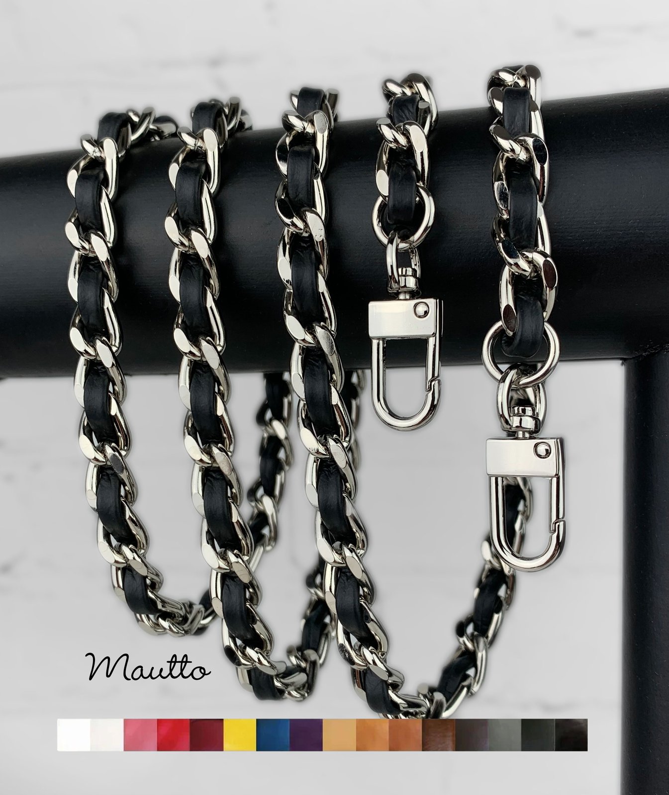 Classic NICKEL Chain Strap with Leather Woven by Hand 16 Colors