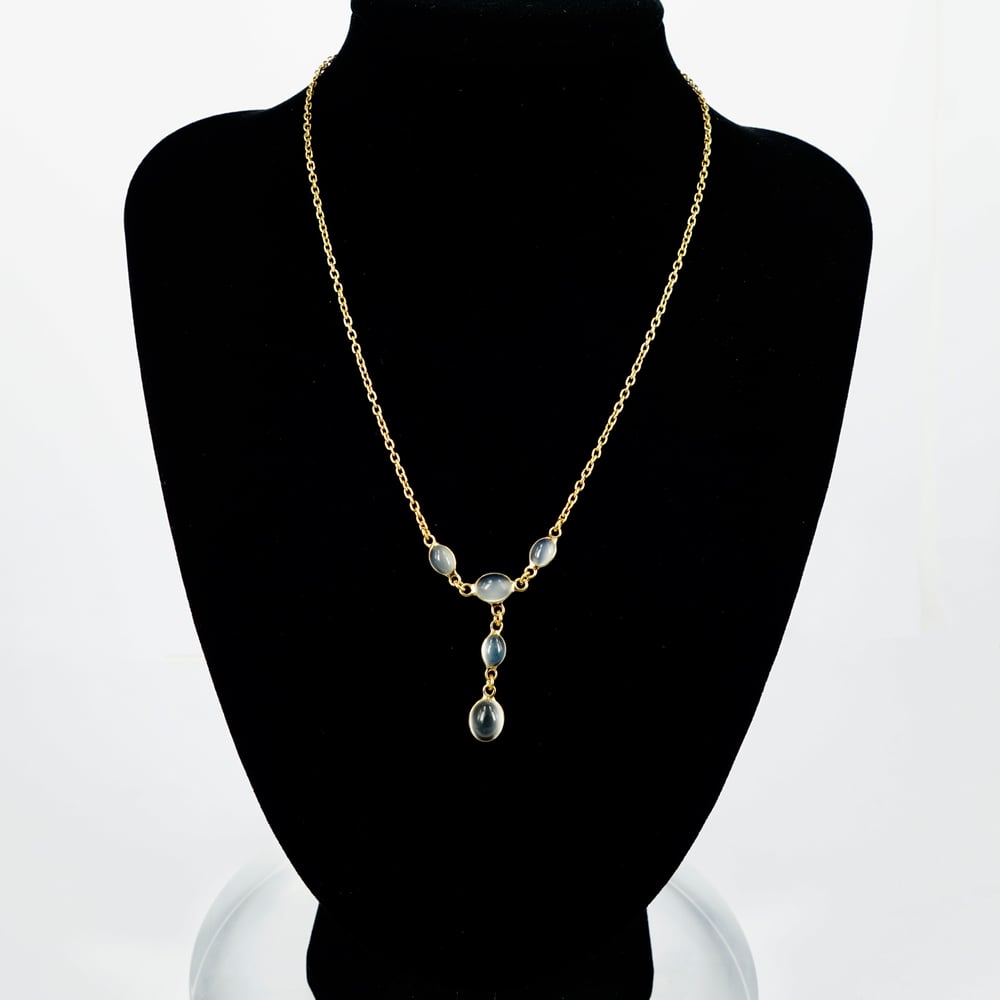 Image of 9ct yellow gold victorian style moonstone necklet. NL14