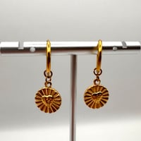 Image 3 of Sunburst Heart Huggie Earrings