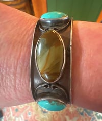 Image 3 of vintage agate and turquoise modern cuff 