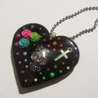 Image 2 of Black & Neon Day of the Dead Heart Necklace