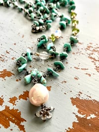 Image 1 of Lone Mountain turquoise, peridot, and rainbow moonstone mala
