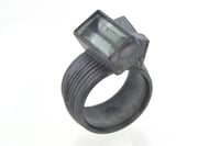 Image 1 of Aquamarine sculptural ring. made in oxidised sterling silver by Chris Boland