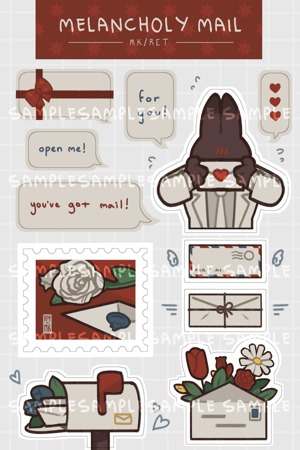 Image of melancholy mail sticker sheet