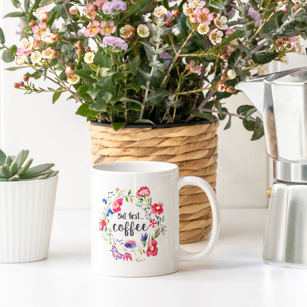 Image of But first, coffee floral mug