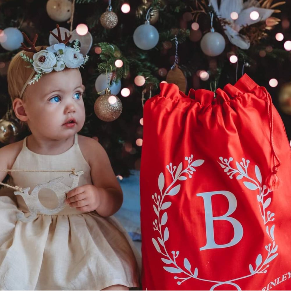 Image of Personalised Christmas Santa Sack - Initial Wreath