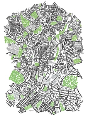 Image of SE London Parks - New Cross-Brockley-Forest Hill-East Dulwich-Sydenham-Penge-Beckenham Type Map
