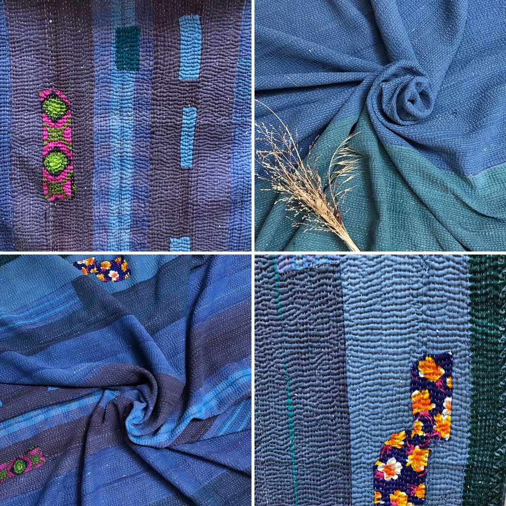 Image of -40% KANTHA VINTAGE BLEU LAGON 140X210CM