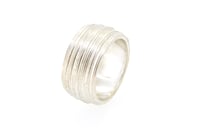 Image 2 of Sterling Silver Round, grooved 'Strata' Ring. 10mm wide band with a rounded, easy fit inside