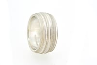 Image 4 of Sterling Silver Round, grooved 'Strata' Ring. 10mm wide band with a rounded, easy fit inside