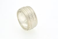 Image 5 of Sterling Silver Round, grooved 'Strata' Ring. 10mm wide band with a rounded, easy fit inside