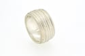 Sterling Silver Round, grooved 'Strata' Ring. 10mm wide band with a rounded, easy fit inside
